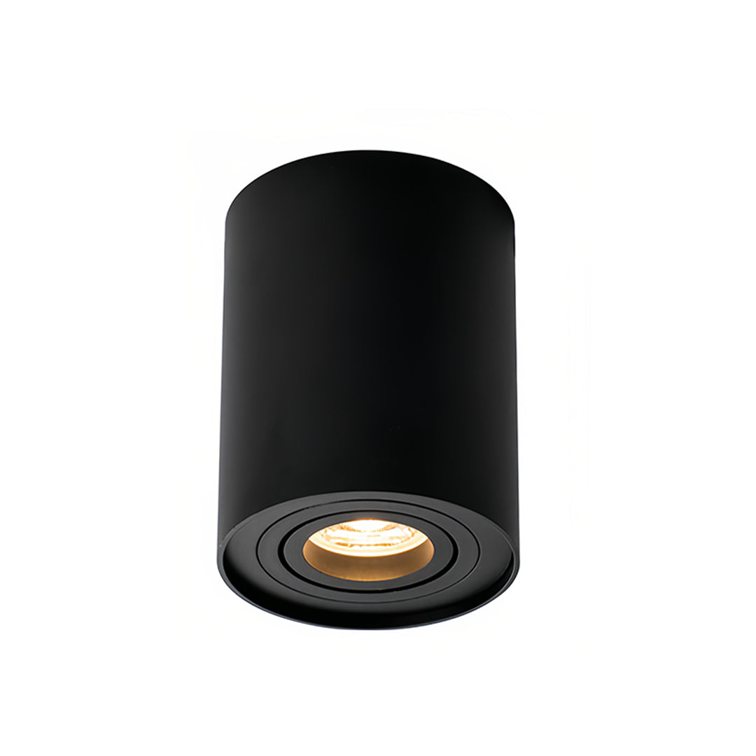 Cylindrical Surface-Mount Downlight — Black Aluminum, COB LED, 5W–7.5W, 38° Beam, 3-Color Dimming