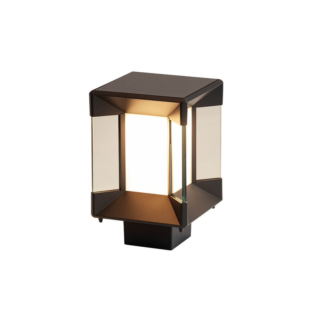 Modern Minimalist Outdoor Pillar Light — Black Aluminum, Clear Glass, Solar / Hardwired, IP65, LED E27, 3 Sizes