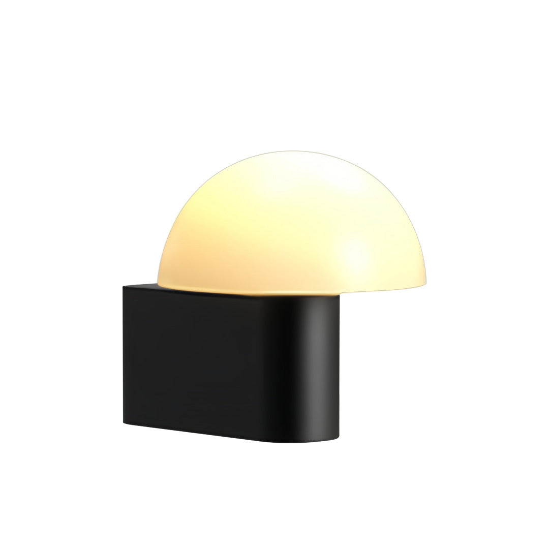 Geometric Hemisphere Outdoor Wall Sconce — Black Stainless Steel, Frosted Glass, 1-Light, IP65, Hardwired