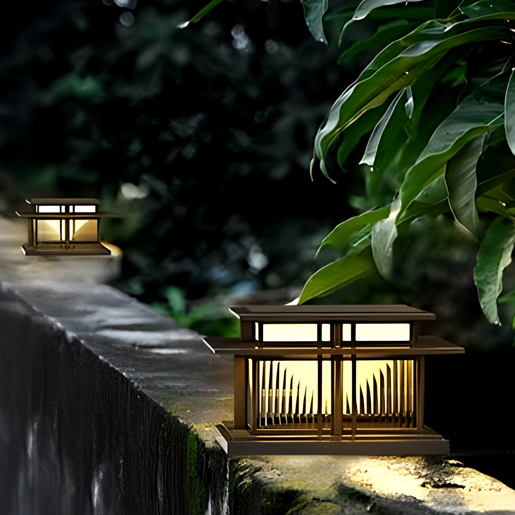 Modern Square Outdoor Pillar Light — Stainless Steel & Copper, LED 3000K, IP65, Brass or Black, Solar or Hardwired