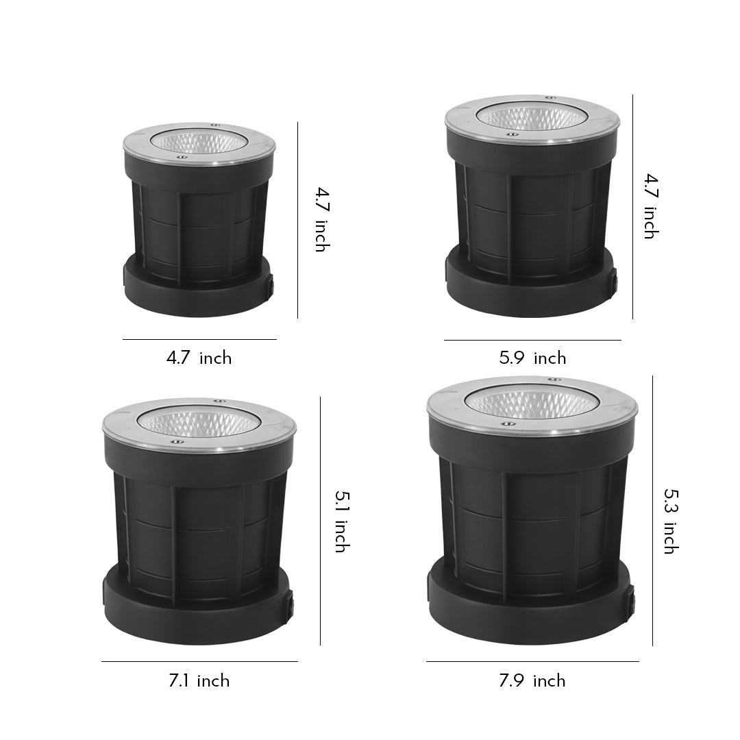 Inground Landscape Step Light — Stainless Steel & Tempered Glass, 12W LED, IP65, Hardwired, 110V, Warm White 3000K