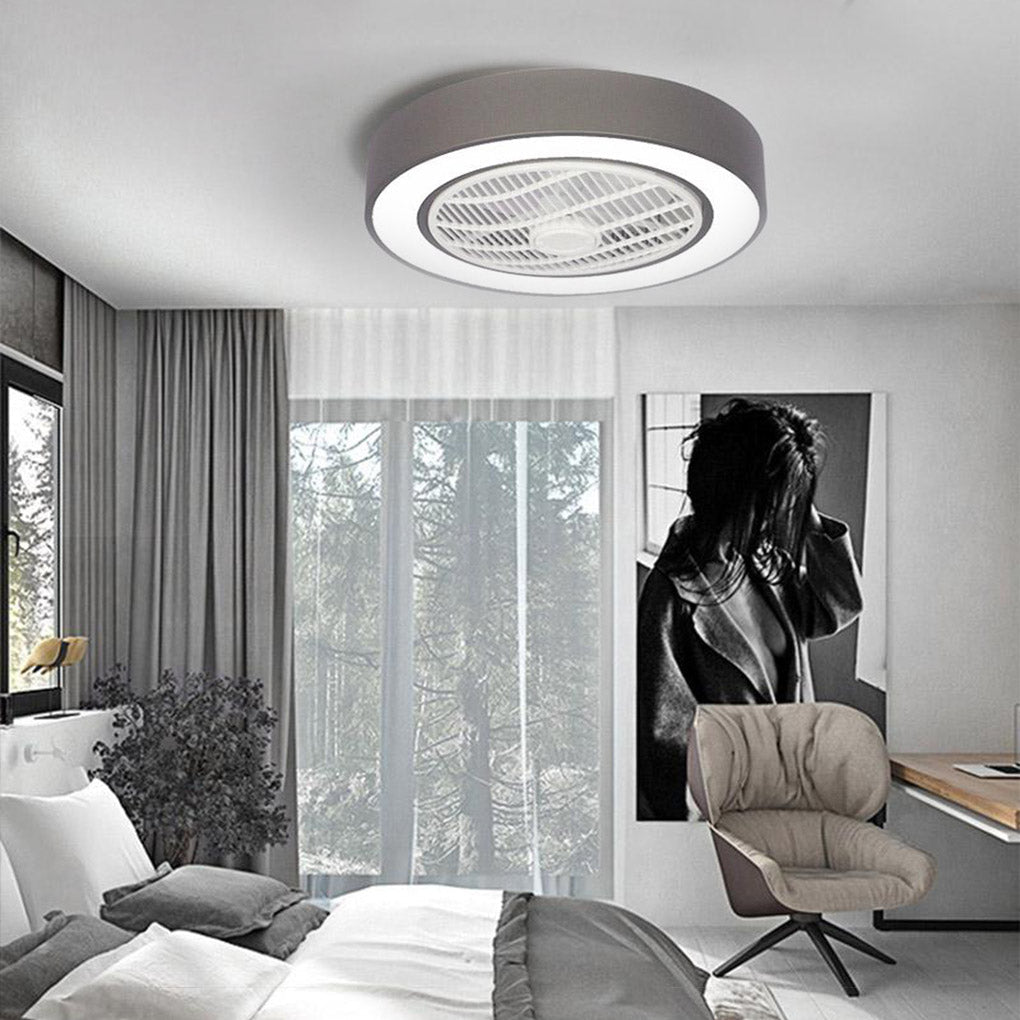 Modern Compact Round Bladeless Ceiling Fan with LED Lights - Flush Mount Design Luxe