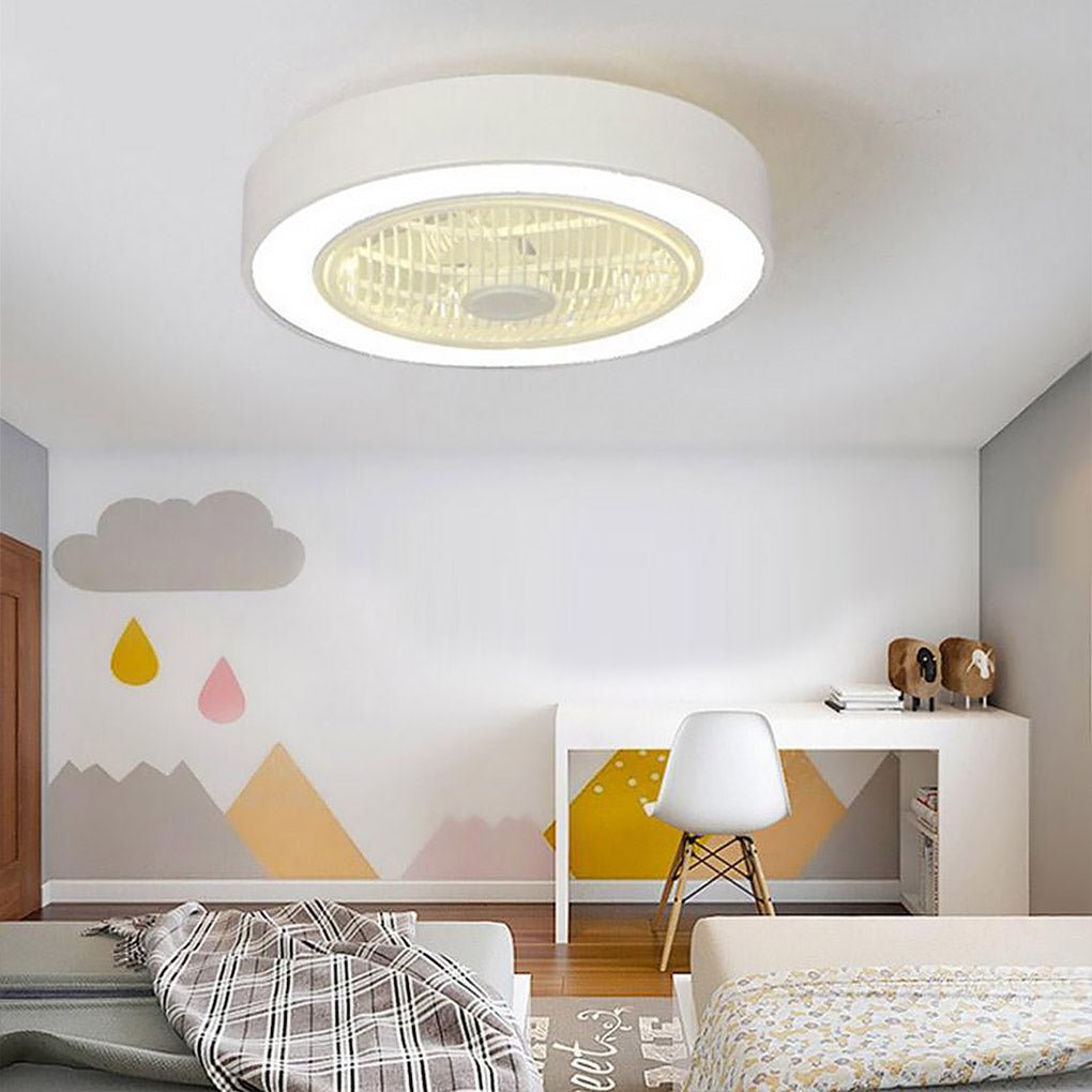Modern Compact Round Bladeless Ceiling Fan with LED Lights - Flush Mount Design Luxe