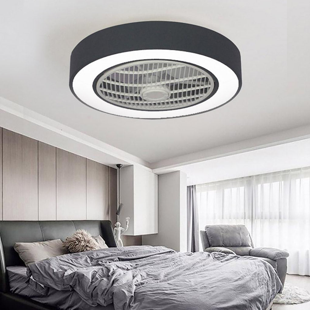 Modern Compact Round Bladeless Ceiling Fan with LED Lights - Flush Mount Design Luxe