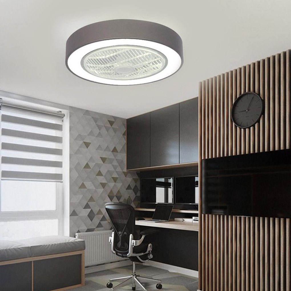 Modern Compact Round Bladeless Ceiling Fan with LED Lights - Flush Mount Design Luxe