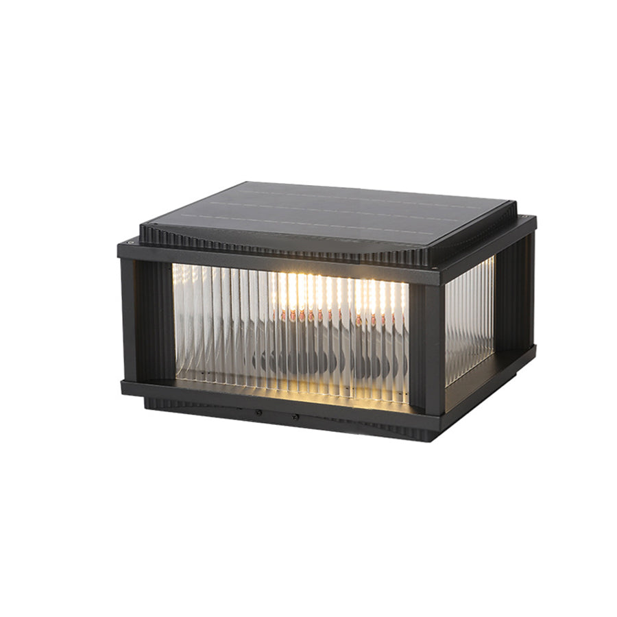 Retro Square Outdoor Solar Pillar Light — Aluminum & Glass, Dual-Mode, Three-Color Dimming, IP54, E26