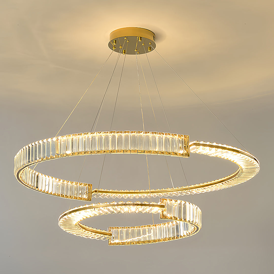 Modern Gold Crystal Ring Chandelier — Iron, LED, 3-Step Dimming (3000K–6000K), 600mm / 800mm / Combination