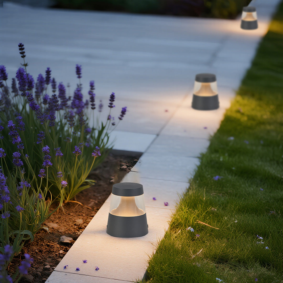 Modern Bollard Landscape Light — Sand-Gray Aluminum, 5W LED, 3000K Warm White, IP54 Weatherproof
