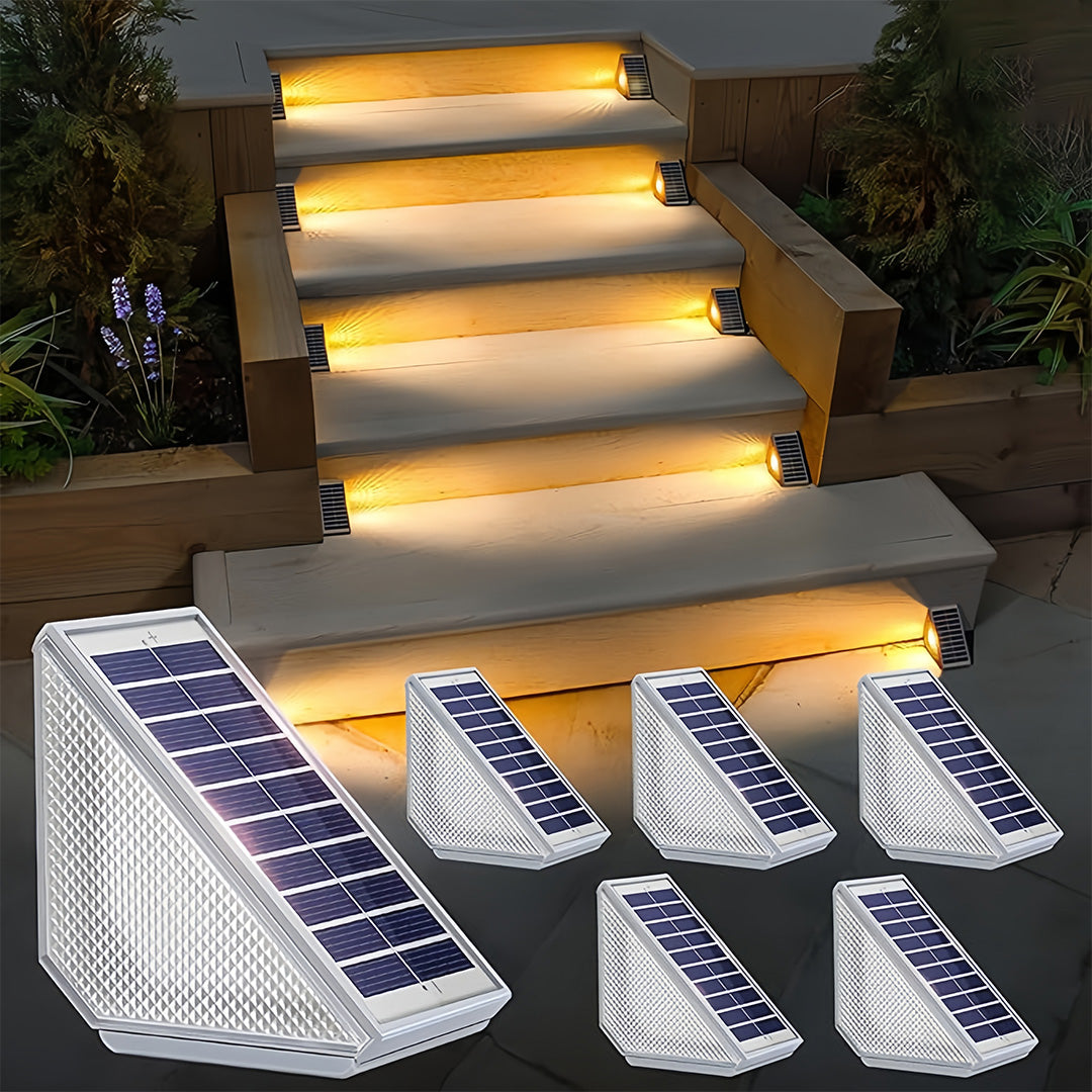 RGB Solar Step & Deck Lights, 4-Pack — ABS/PC, LED, IP65 Weatherproof, Warm White + 7-Color Mode, Auto Dusk-On