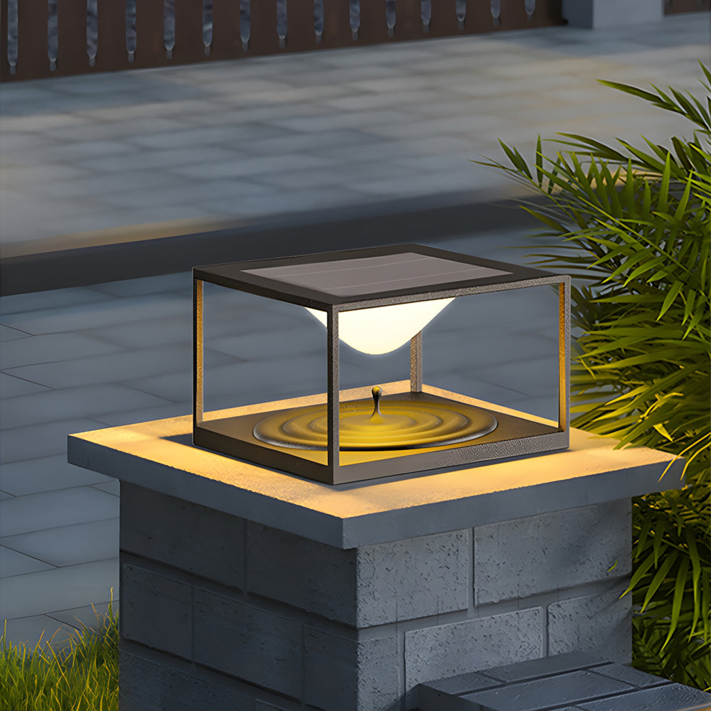 Square Pillar Post Light — Stainless Steel & Acrylic, Solar / Hardwired, LED 3000K, IP65 Weatherproof
