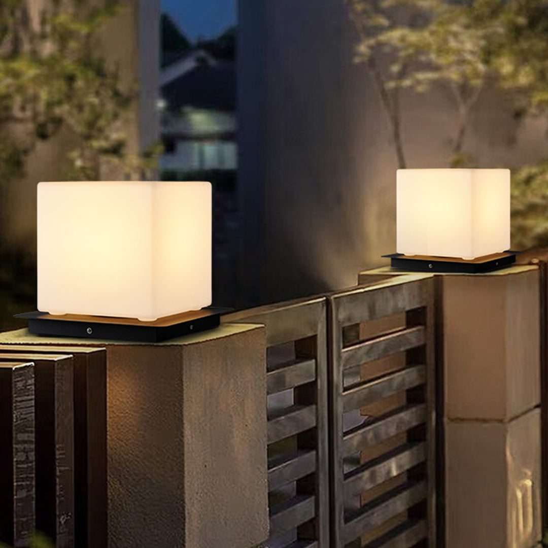 Modern Minimalist Outdoor Pillar Light — Stainless Steel & PE, Sphere / Cube / Cylinder, E27, 5W LED, IP65 Weatherproof