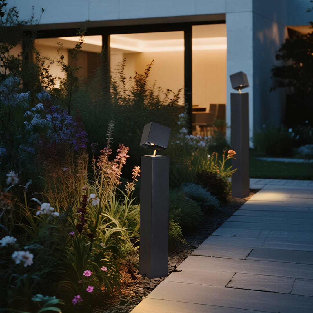 Minimalist LED Bollard Path Light — Sand-Black Aluminum, Glass Shade, 3000K, IP65, 7W / 10W