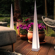 Pyramid Geometric Outdoor Floor Lamp — Stainless Steel, USB Rechargeable, 2W LED, IP54, 3000K Warm White