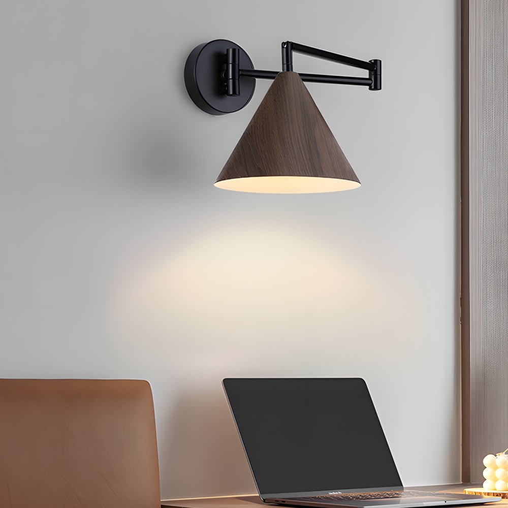 cone shaped swing arm wall sconces 1 light wood wall mount light