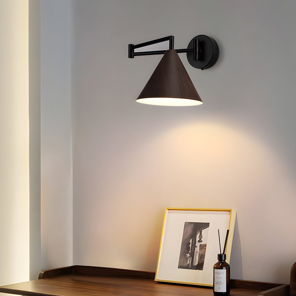 cone shaped swing arm wall sconces 1 light wood wall mount light