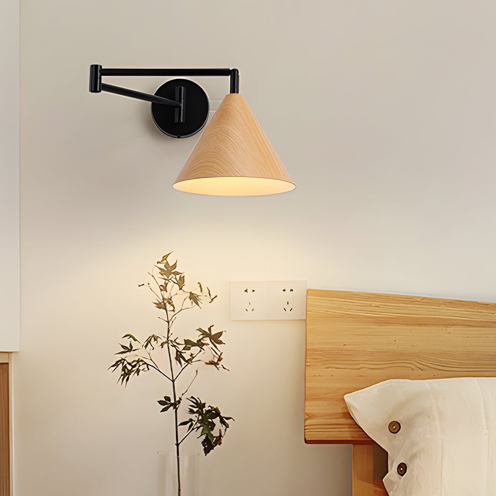 cone shaped swing arm wall sconces 1 light wood wall mount light