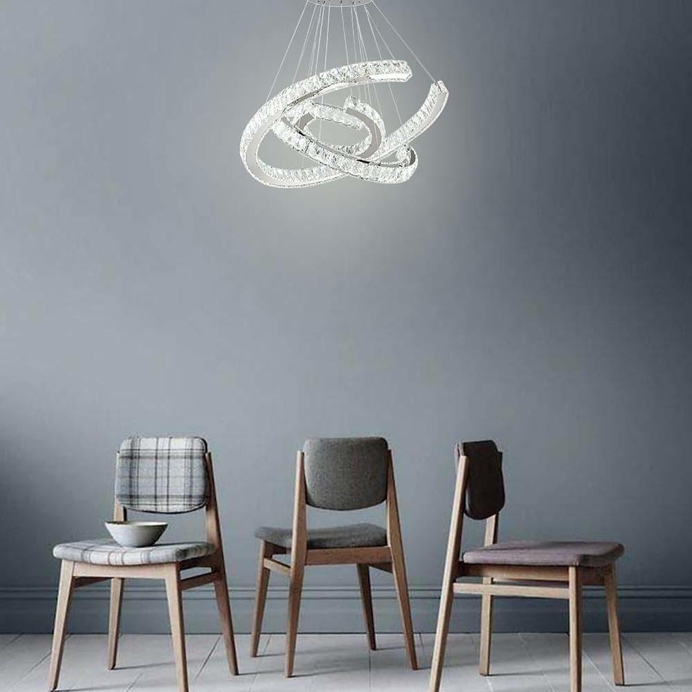 Crystal Wave Chandelier — Stainless Steel, 3-Light LED, 24" Wide, Adjustable 39" Cord