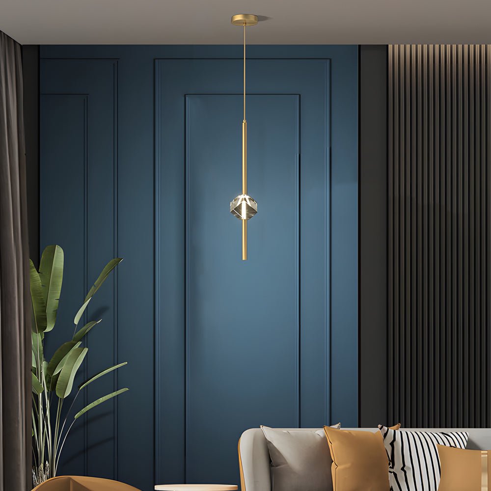 contemporary 1 light copper pendant with single crystal and 3 step dimming led