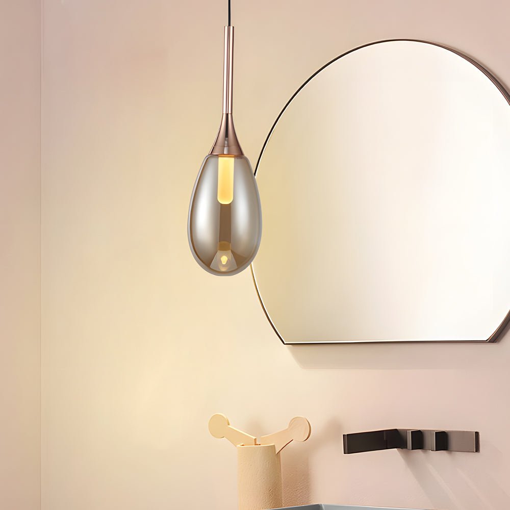 contemporary 1 light led pendant light with teardrop glass in amber and smoke gray