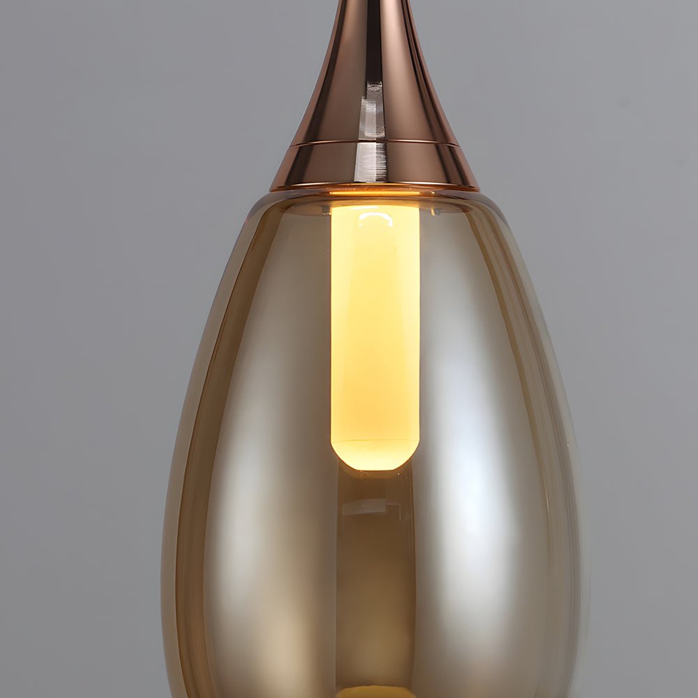 contemporary 1 light led pendant light with teardrop glass in amber and smoke gray