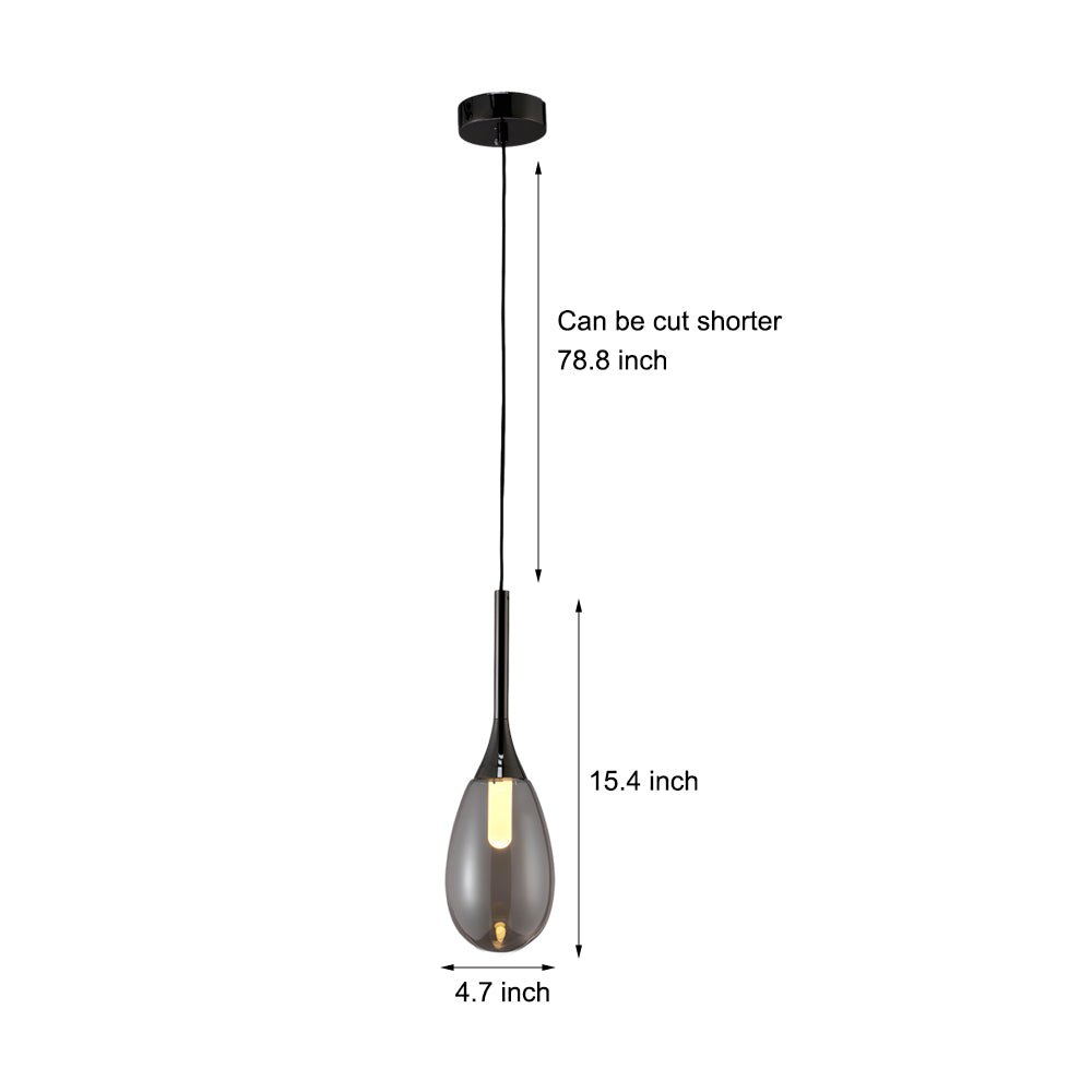contemporary 1 light led pendant light with teardrop glass in amber and smoke gray