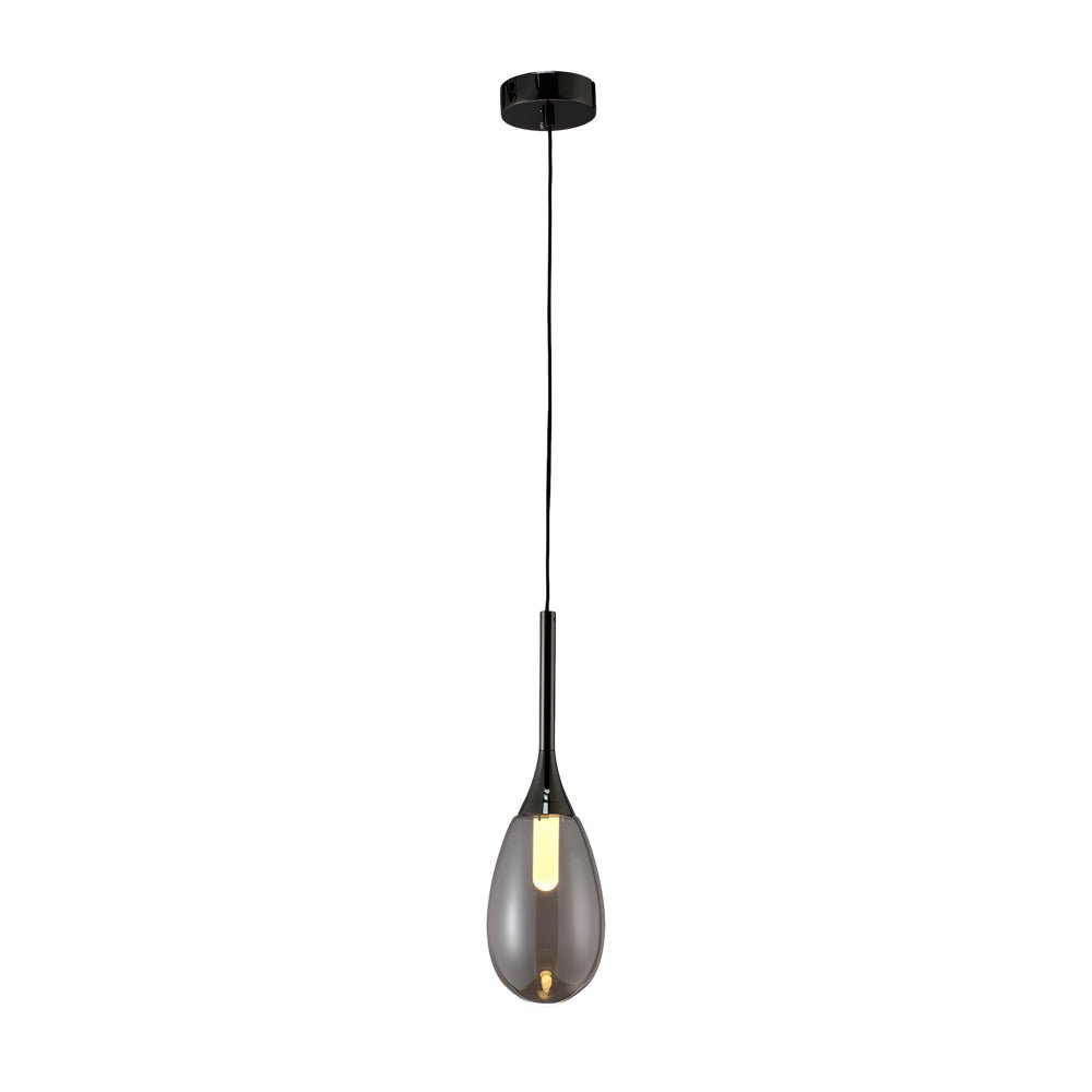 contemporary 1 light led pendant light with teardrop glass in amber and smoke gray
