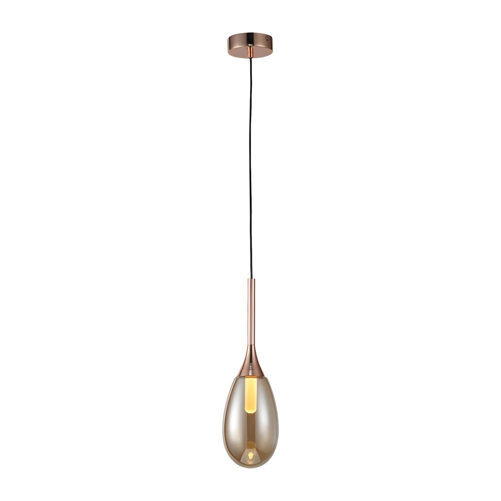 contemporary 1 light led pendant light with teardrop glass in amber and smoke gray
