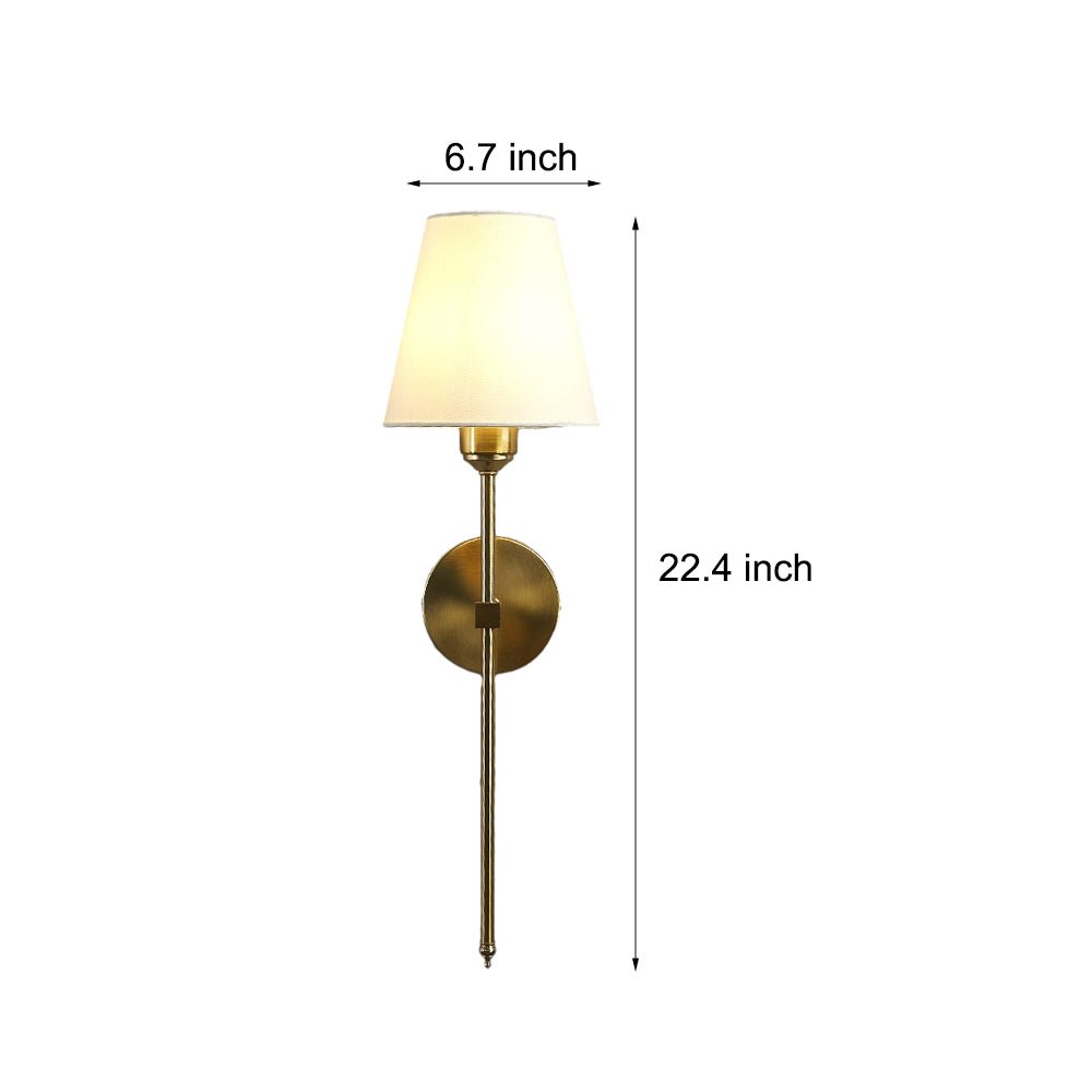 contemporary 1 light wall sconce in black and gold with white linen fabric shade
