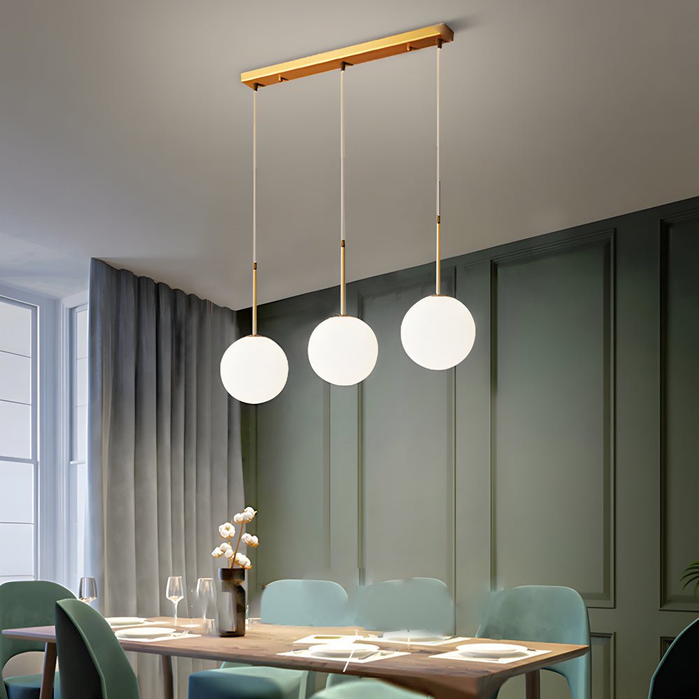 contemporary 13 light white glass globe pendant light for island in gold finish