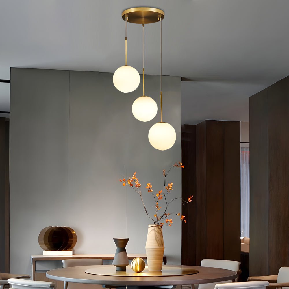 contemporary 13 light white glass globe pendant light for island in gold finish