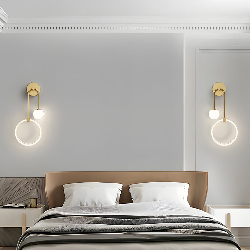 contemporary 2 light led wall sconces featuring acrylic rings and frosted globes