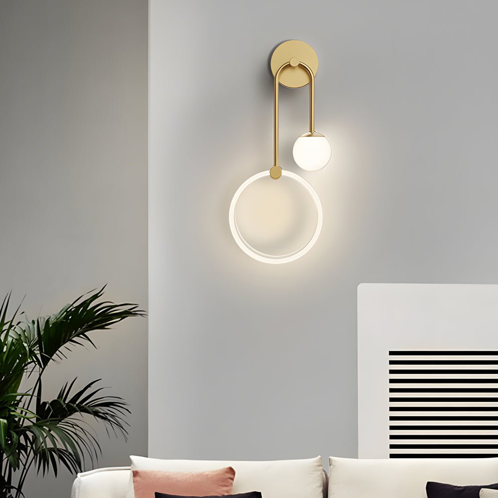 contemporary 2 light led wall sconces featuring acrylic rings and frosted globes