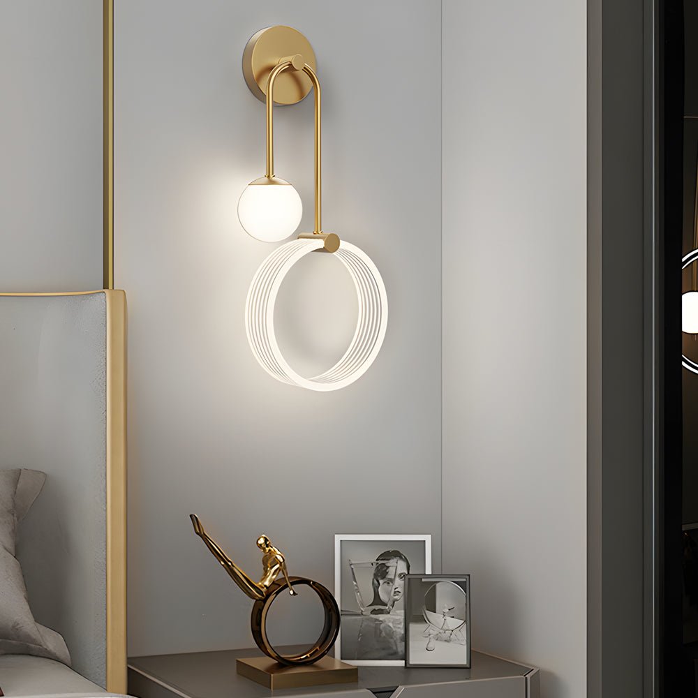 contemporary 2 light led wall sconces featuring acrylic rings and frosted globes