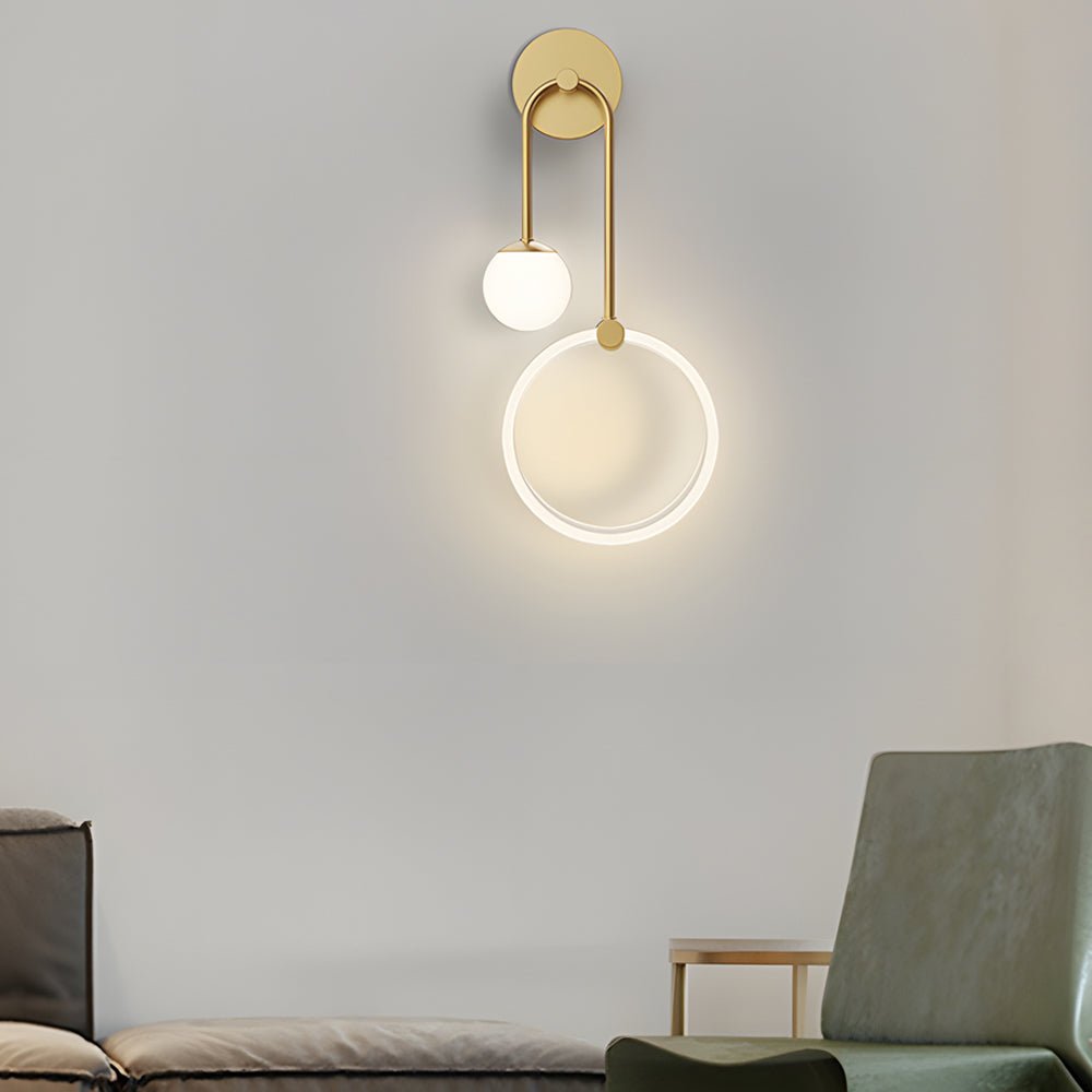 contemporary 2 light led wall sconces featuring acrylic rings and frosted globes