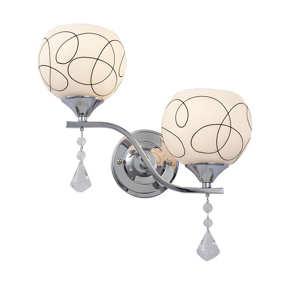 contemporary 2 light wall sconce in open sphere design with crystal pendants