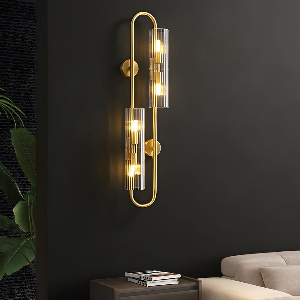 contemporary 4 light oval brass wall lamp with clear glass shade