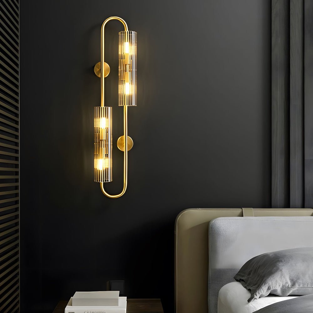 contemporary 4 light oval brass wall lamp with clear glass shade