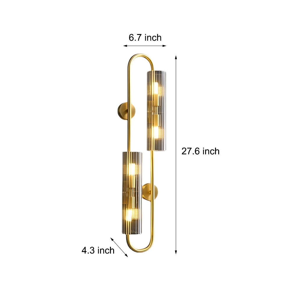 contemporary 4 light oval brass wall lamp with clear glass shade