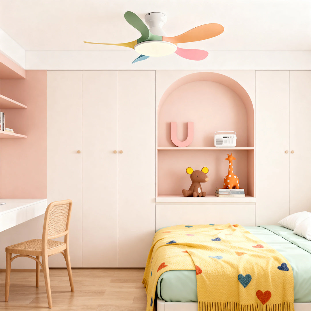 5-Blade Kids' Room Ceiling Fan with Light — Metal Body, ABS Blades, 46" or 56", 3-Color Dimming, Remote Control