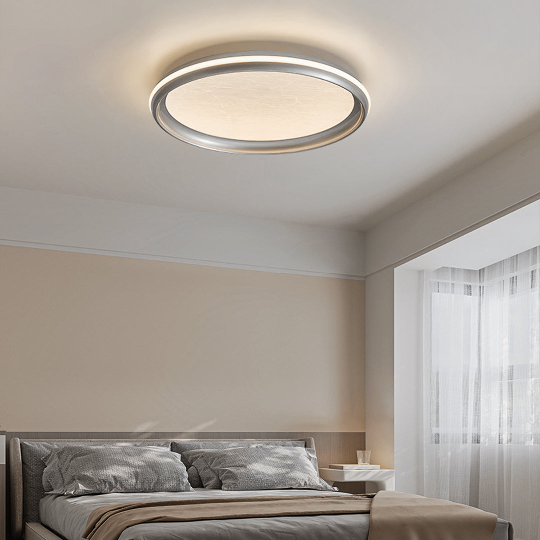 Minimalist LED Flush-Mount Ceiling Light — Silver Metal, White Acrylic Shade, Dimmable 3000K–6000K, 40cm / 50cm