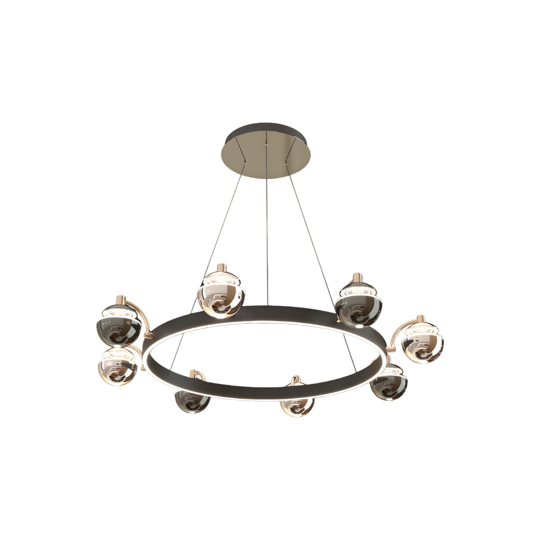 Modern Black and Gold Acrylic LED Chandelier — 6, 8, or 8+4-Light, Three-Color Dimming, 47.2" Chain