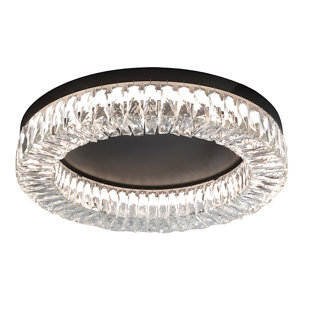 Round Crystal Flush-Mount Ceiling Light — Sand-Black Metal, Stepless Dimming, Remote Control, 3000K–6000K, 20"/24"/32"