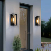 Modern Square Outdoor Wall Sconce — Black, Metal, IP54 Waterproof, E27 Hardwired