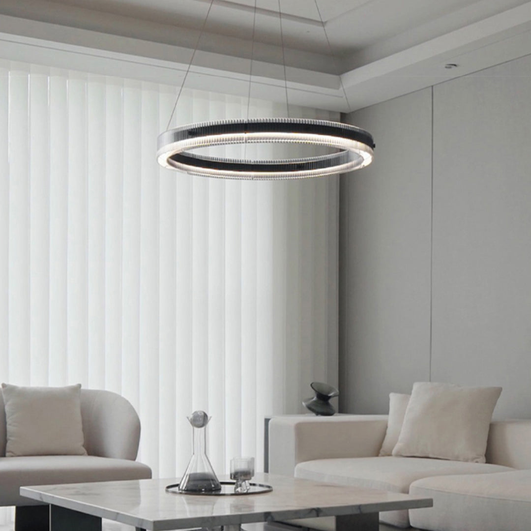 Round Black Glass Chandelier — Aluminum, Full-Spectrum LED, RA≥97, Dimmable, 60cm / 80cm / 100cm