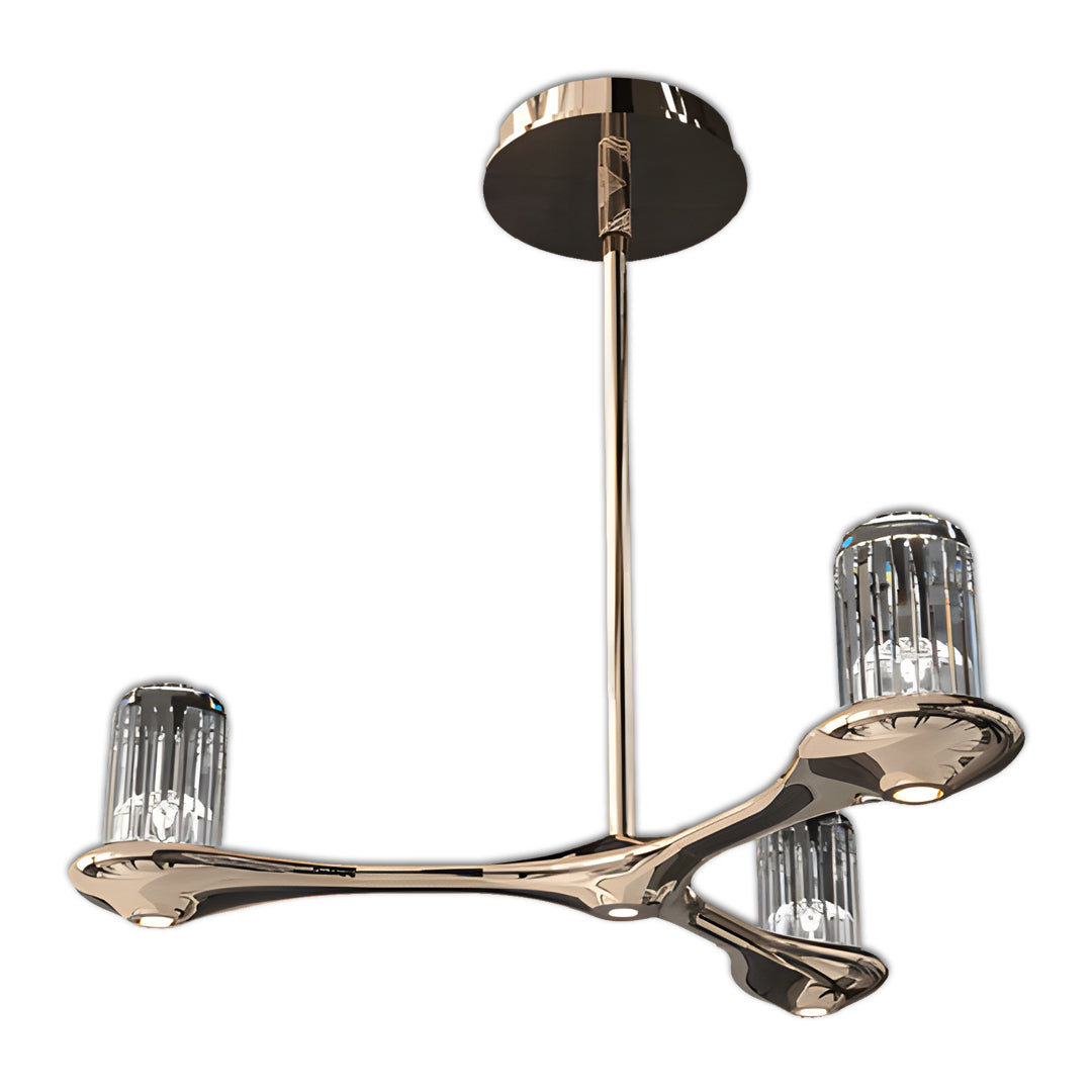 Minimalist Crystal Chandelier — Terracotta Gold Copper, 3-Light, Three-Color Dimming (3000K/4500K/6000K), 47.2" Adjustable Cord