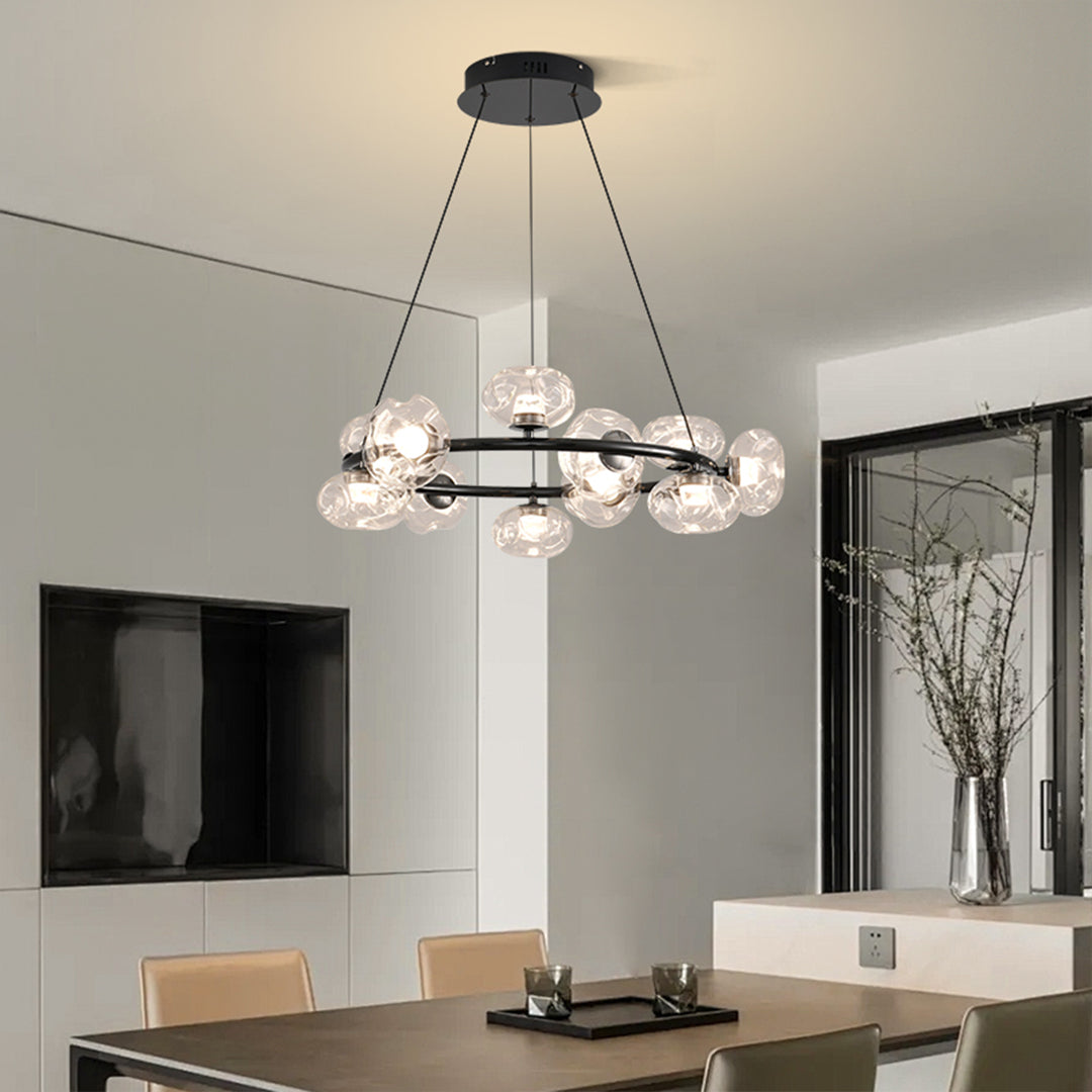 Bubble Glass Circular Chandelier — Iron, 12- or 16-Light, Warm/Neutral/White LED, Black or Copper