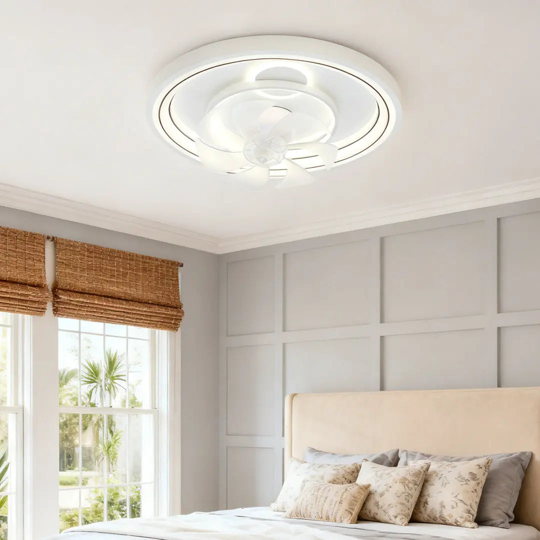 Modern Round Ceiling Fan with Light in White Finish Luxe