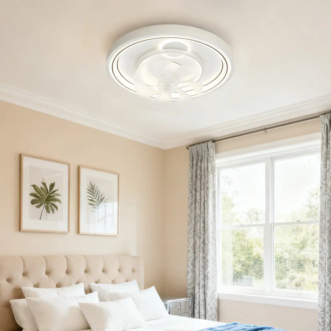 Modern Round Ceiling Fan with Light in White Finish Luxe