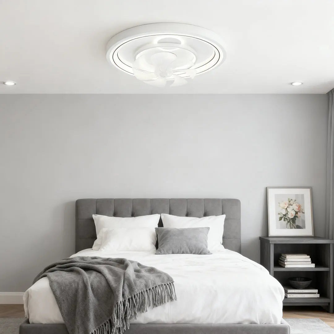 Modern Round Ceiling Fan with Light in White Finish Luxe