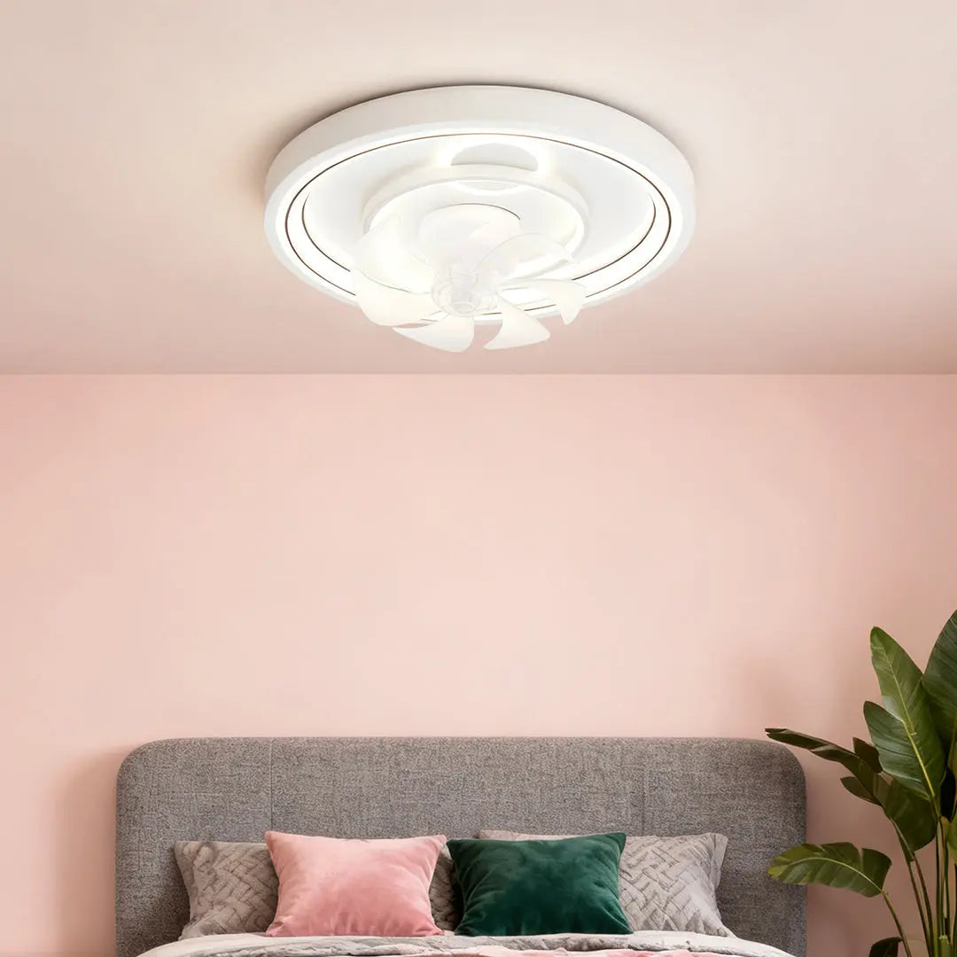 Modern Round Ceiling Fan with Light in White Finish Luxe
